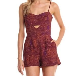 BCBG Cut Out Printed Romper with Pockets